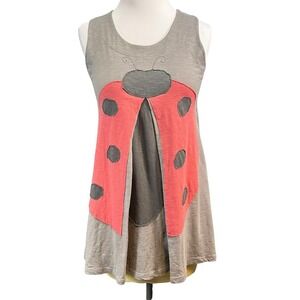 HEEL Athens Lab Women's Organic Cotton Gray Ladybug‎ Tank Top XXL